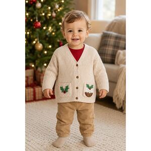 NEXT Kids Christmas Cardigan 12-18 Months  Jolly & Bright Pudding Pockets NWT